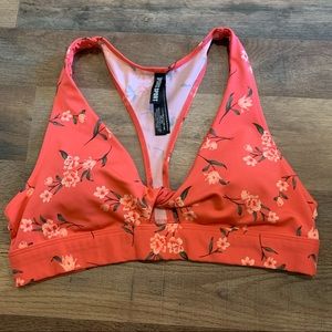 VS PINK Coral with Pink Daffodils Sports Bra